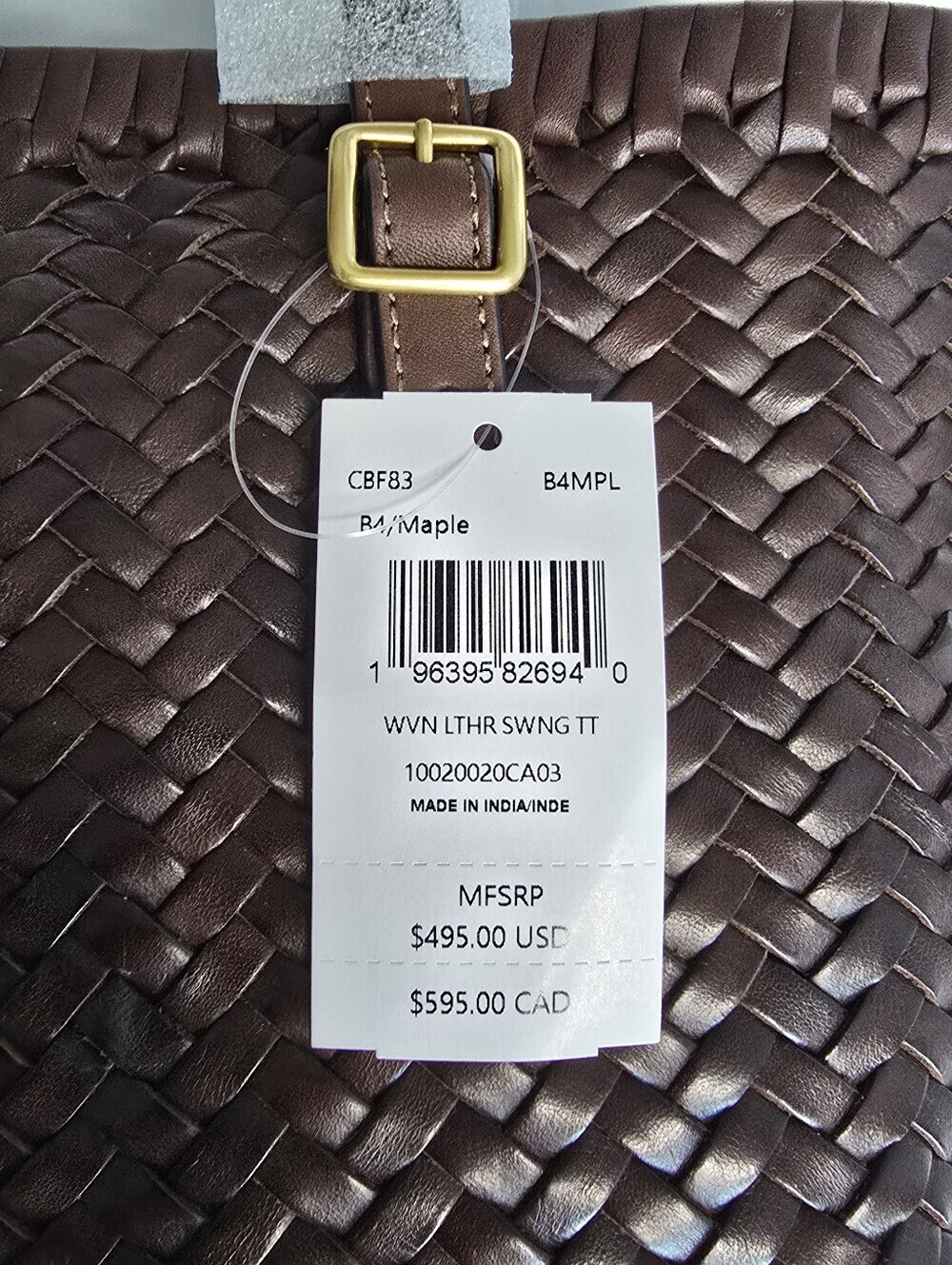 Coach Woven Leather Swing Tote Maple Brown - Picture 6 of 8